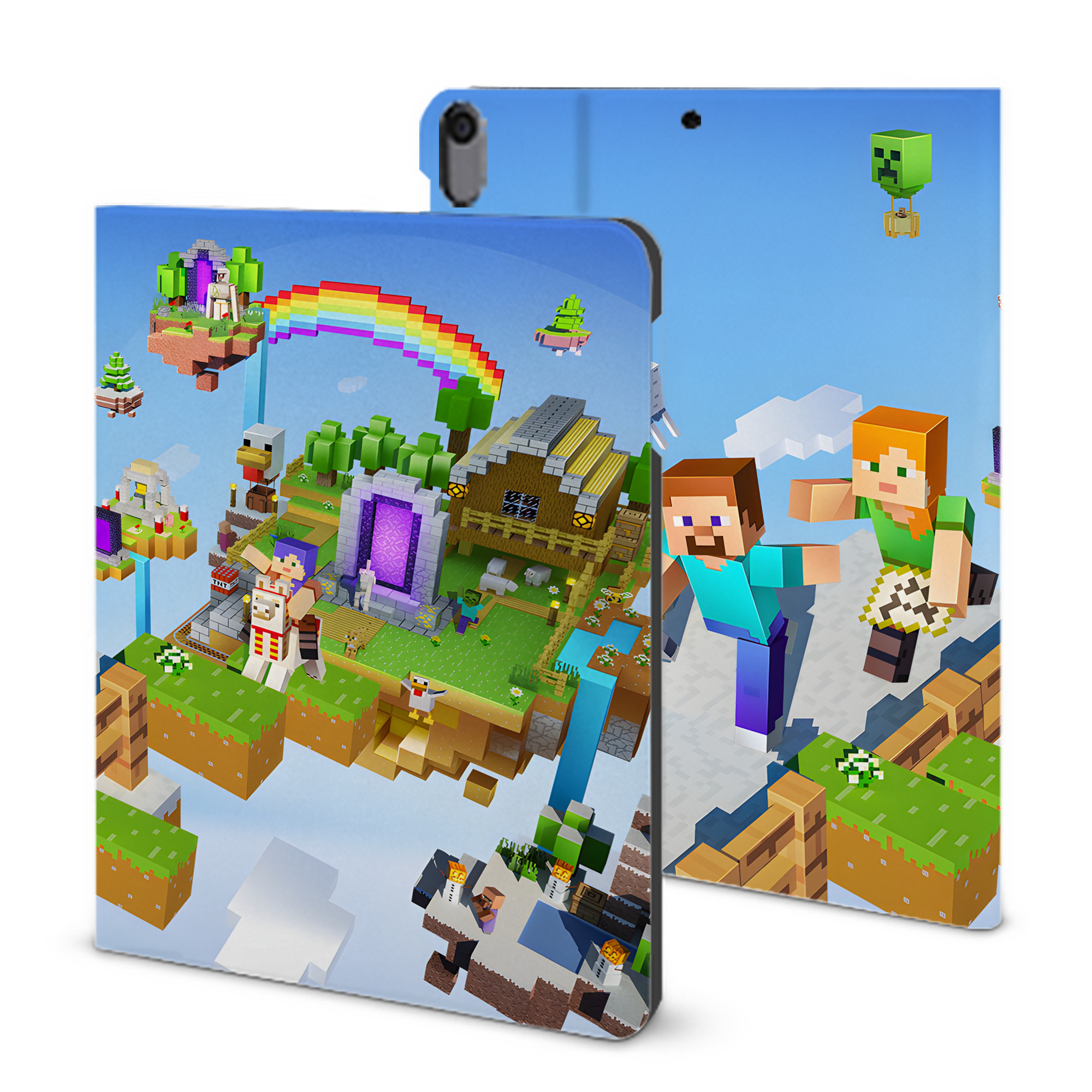 （画像用） マインクラフト ブロックの世界 Minecraft MC Block world IPad ケース ブック型 PUレザー TPU 耐衝撃 軽量 薄型 ペン収納なし 全面保護 IPad 各モデル対応